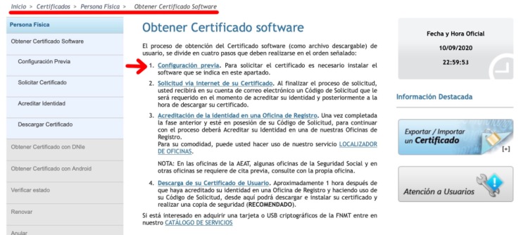 Configuración previa a la solicitud del certificado digital.