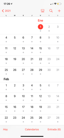 Captura de la aplicación Calendario en iOS 14.
